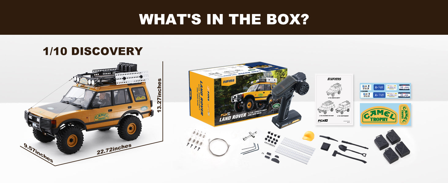 FMS FCX10 Land Rover Discovery RC Crawler - what's in the box contents layout