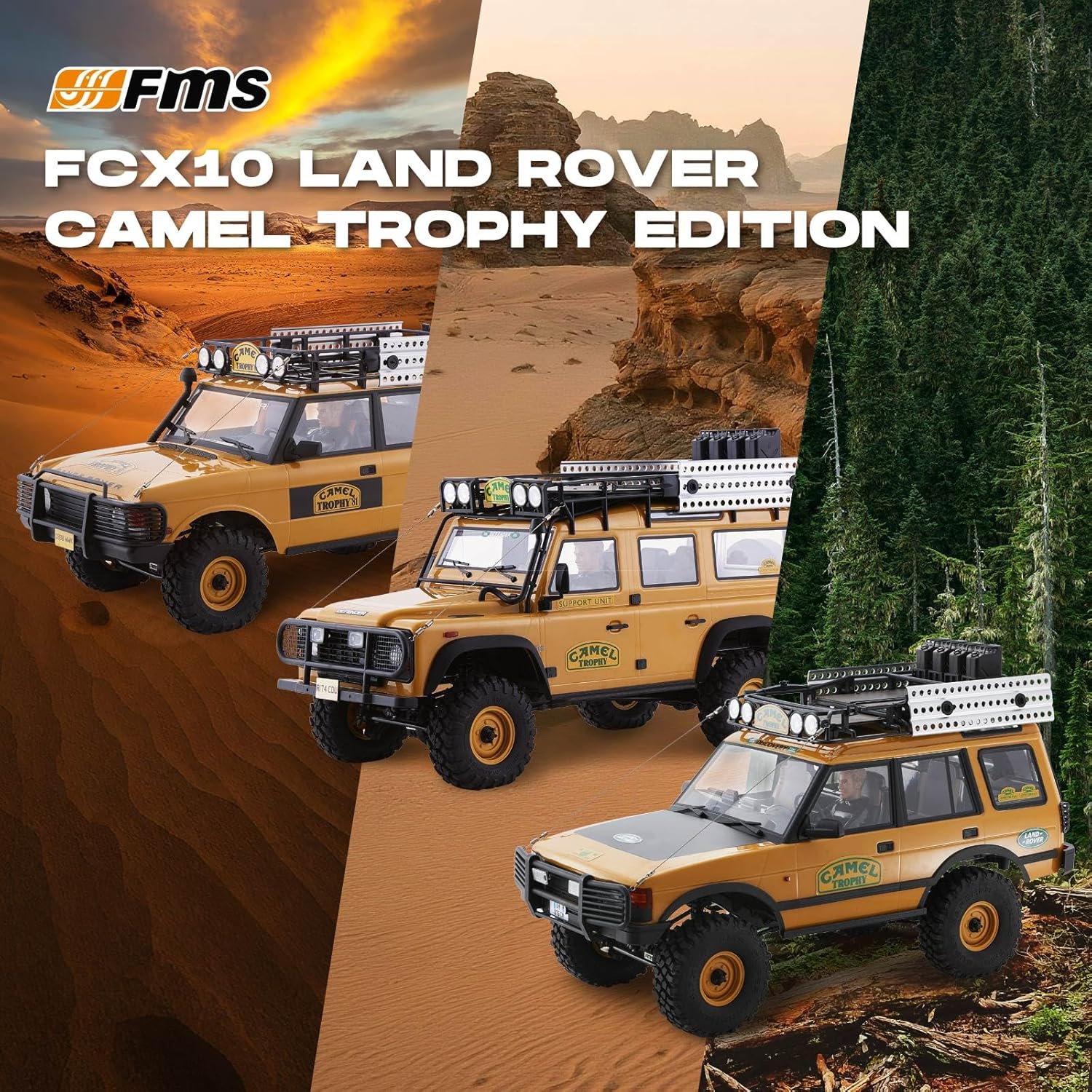 FMS FCX10 Land Rover Camel Trophy Edition - Discovery, Defender and Range Rover lineup