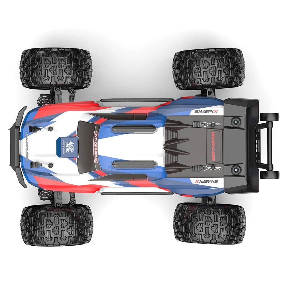 MJX Hyper Go 16212 truggy rear view showing BRUSHLESS rear panel, black rear wing and twin brake lights