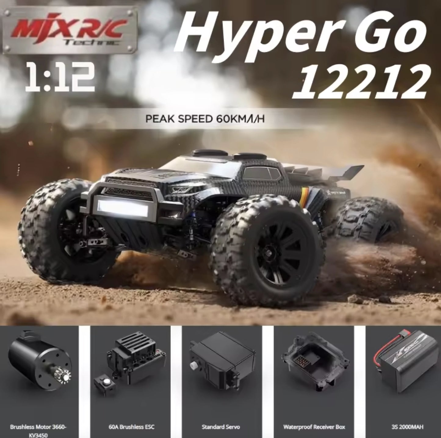 MJX 12212 1:12 Scale RC Monster Truck 3S Brushless - UK STOCK