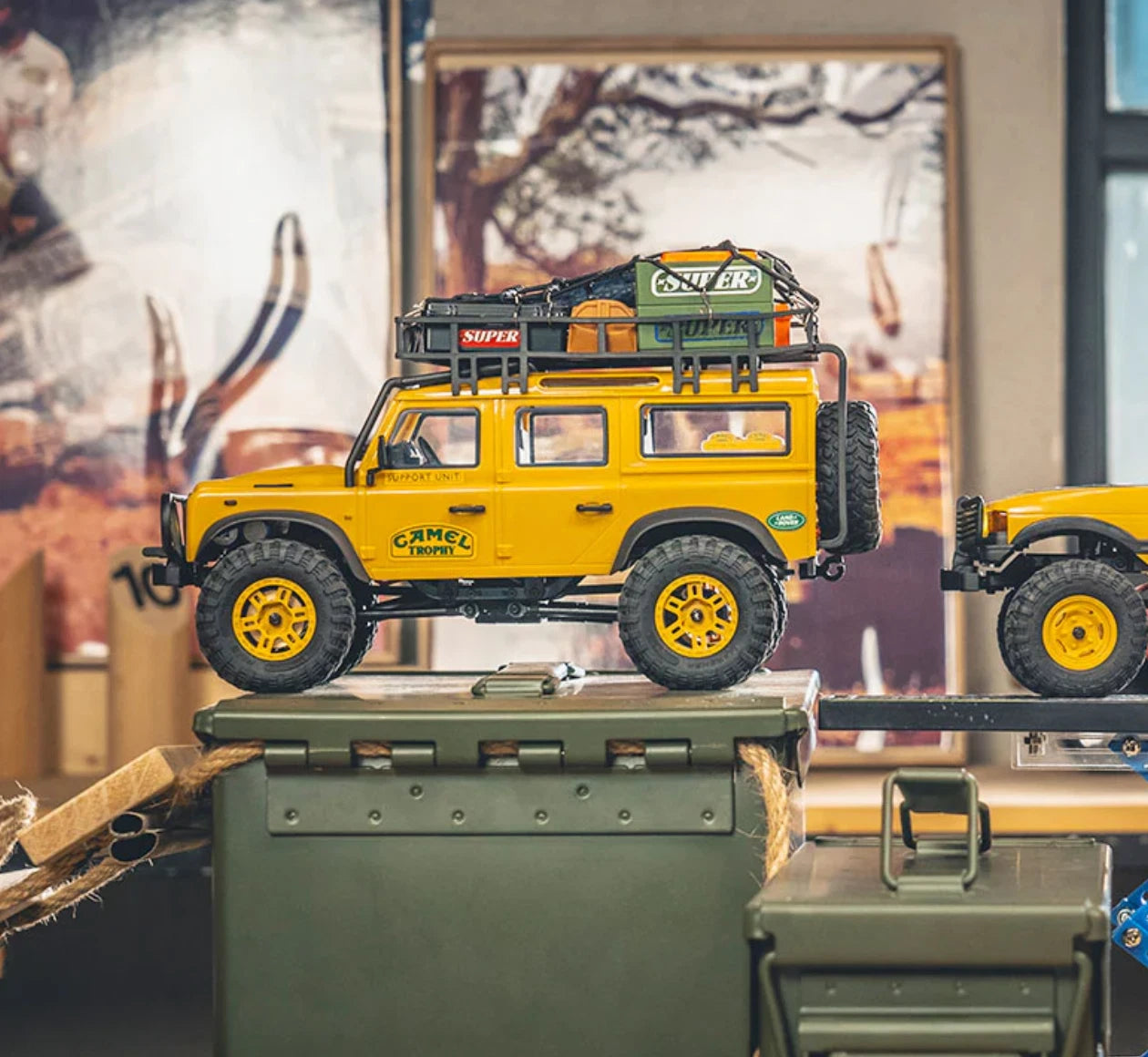 FMS FCX24M 1:24 Land Rover Defender D110 RTR Yellow RC Crawler 2 speed - UK Stock