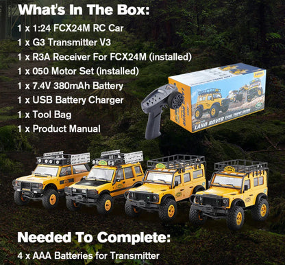 FMS FCX24M 1:24 Land Rover Defender D110 RTR Yellow RC Crawler 2 speed - UK Stock